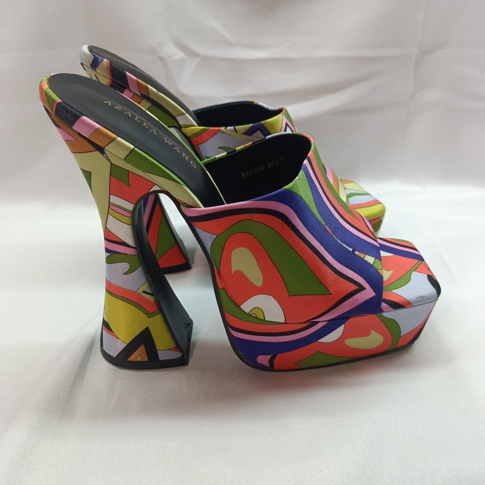 Azalea Wang Nakisha 70s Style Retro Platform Square Toe Flared 6in Heels 7.5 - Picture 6 of 9